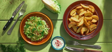 AVIKO Pati Parts su jaunučių kopūstų salotomis bei krapų-garstyčių padažu receptas