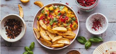 Aromatingi „Pati Parts“ česnako skiltelės su saldžiai aštria mango salsa